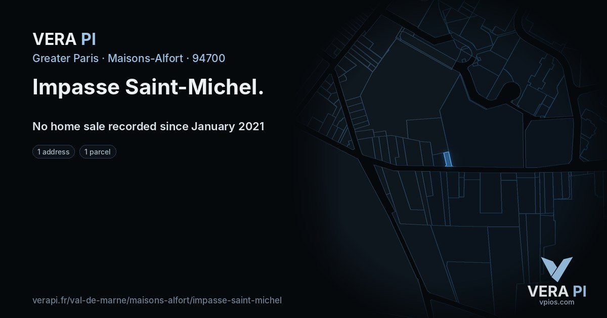 Impasse Saint-Michel, Maisons-Alfort at night – every parcel coloured by the prices around it, the street's own parcels lit