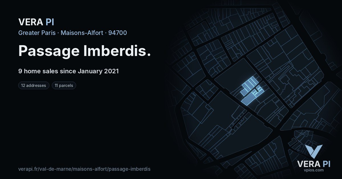 Passage Imberdis, Maisons-Alfort at night – every parcel coloured by the prices around it, the street's own parcels lit