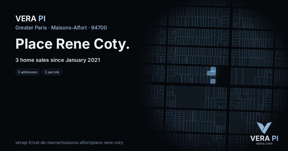 Place Rene Coty, Maisons-Alfort at night – every parcel coloured by the prices around it, the street's own parcels lit