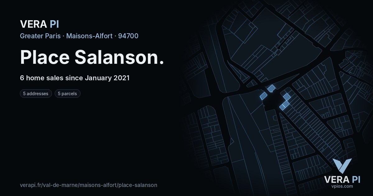 Place Salanson, Maisons-Alfort at night – every parcel coloured by the prices around it, the street's own parcels lit