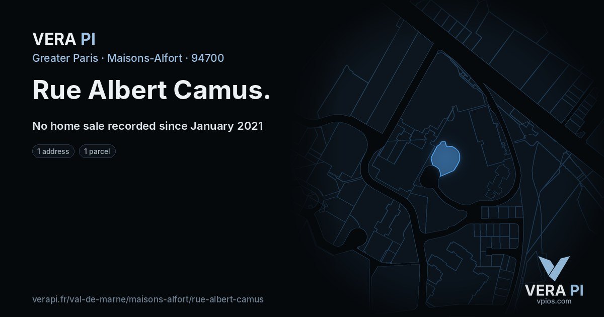 Rue Albert Camus, Maisons-Alfort at night – every parcel coloured by the prices around it, the street's own parcels lit