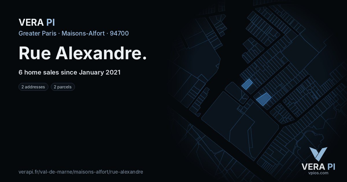 Rue Alexandre, Maisons-Alfort at night – every parcel coloured by the prices around it, the street's own parcels lit