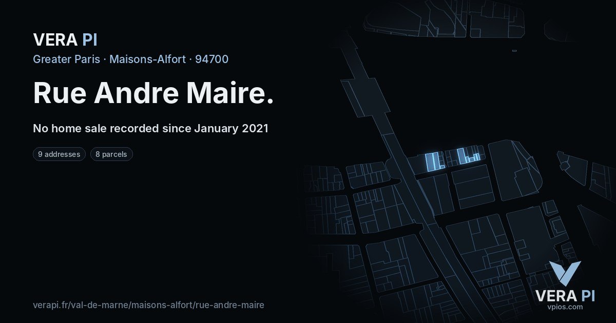 Rue Andre Maire, Maisons-Alfort at night – every parcel coloured by the prices around it, the street's own parcels lit