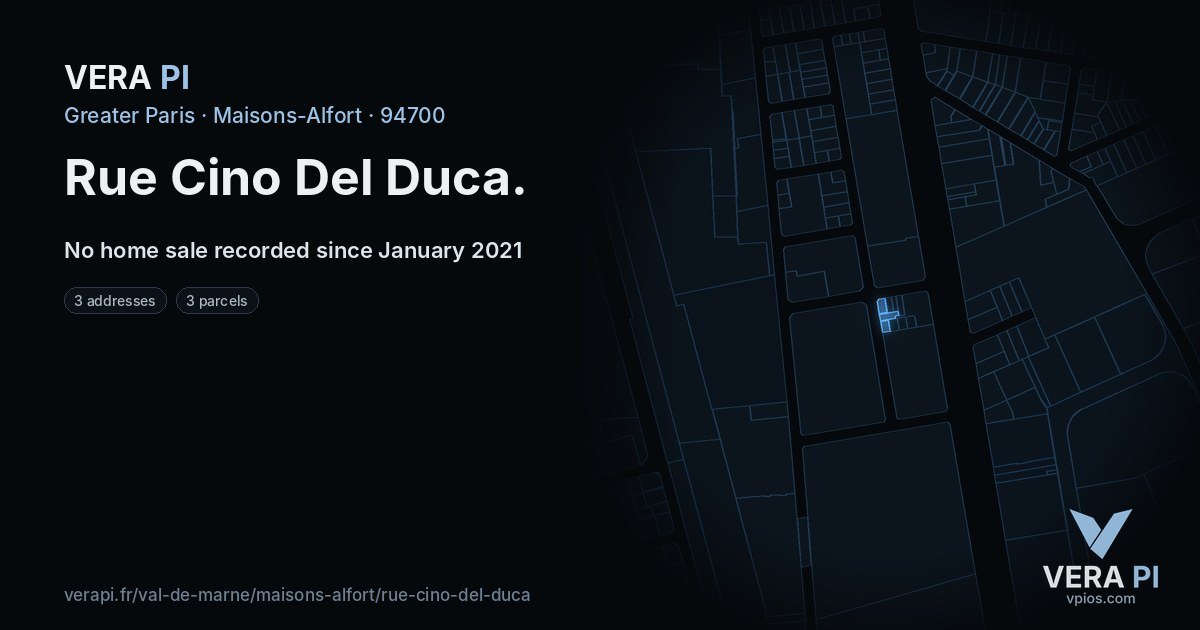 Rue Cino Del Duca, Maisons-Alfort at night – every parcel coloured by the prices around it, the street's own parcels lit