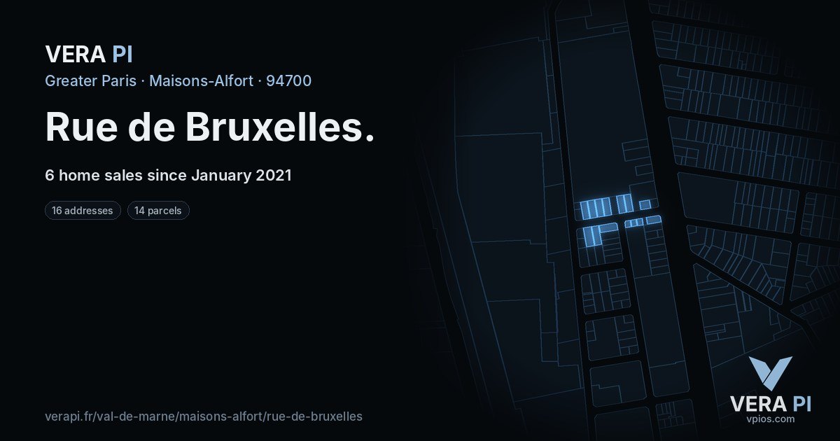 Rue de Bruxelles, Maisons-Alfort at night – every parcel coloured by the prices around it, the street's own parcels lit