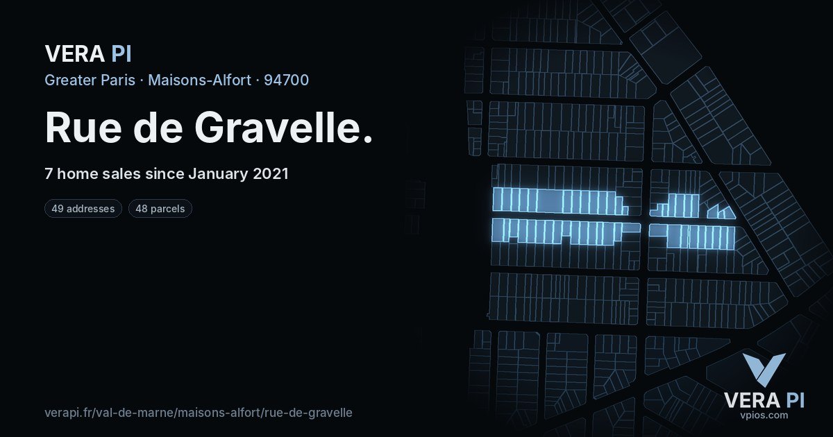 Rue de Gravelle, Maisons-Alfort at night – every parcel coloured by the prices around it, the street's own parcels lit