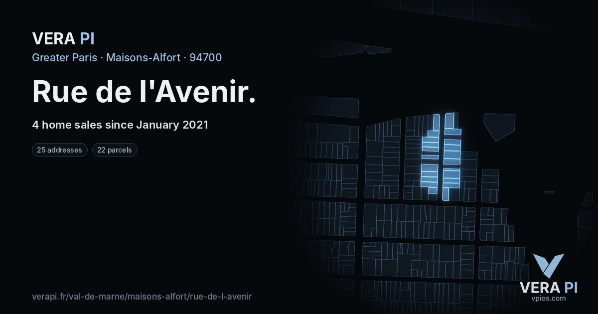 Rue de l'Avenir, Maisons-Alfort at night – every parcel coloured by the prices around it, the street's own parcels lit