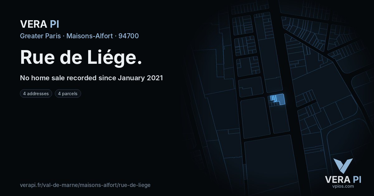 Rue de Liége, Maisons-Alfort at night – every parcel coloured by the prices around it, the street's own parcels lit