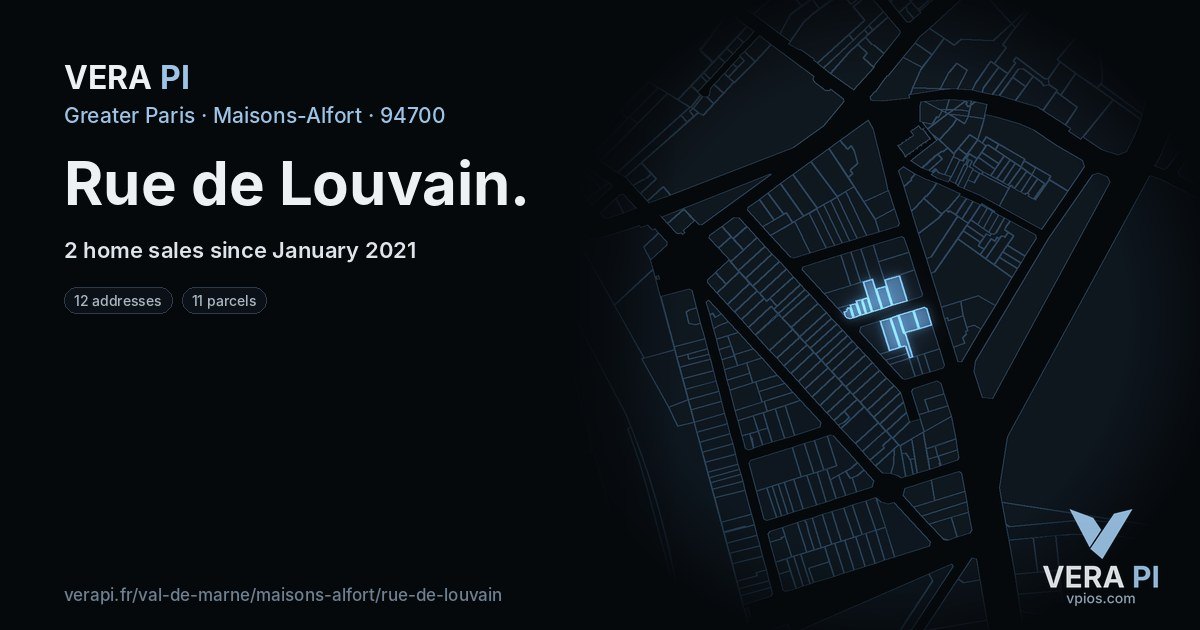 Rue de Louvain, Maisons-Alfort at night – every parcel coloured by the prices around it, the street's own parcels lit