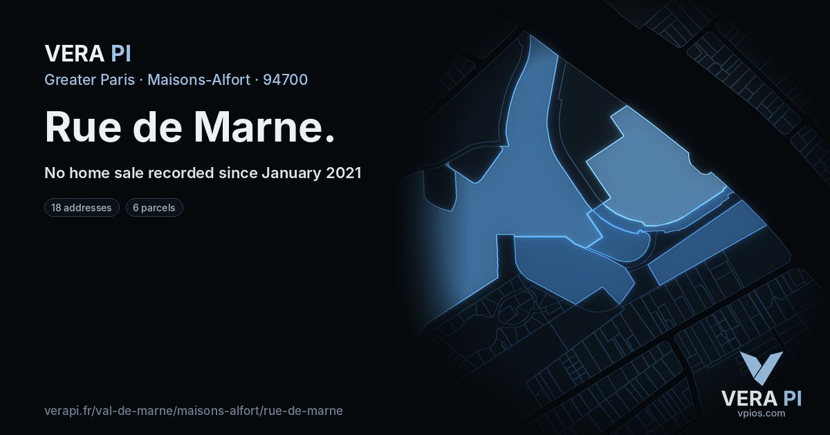 Rue de Marne, Maisons-Alfort at night – every parcel coloured by the prices around it, the street's own parcels lit