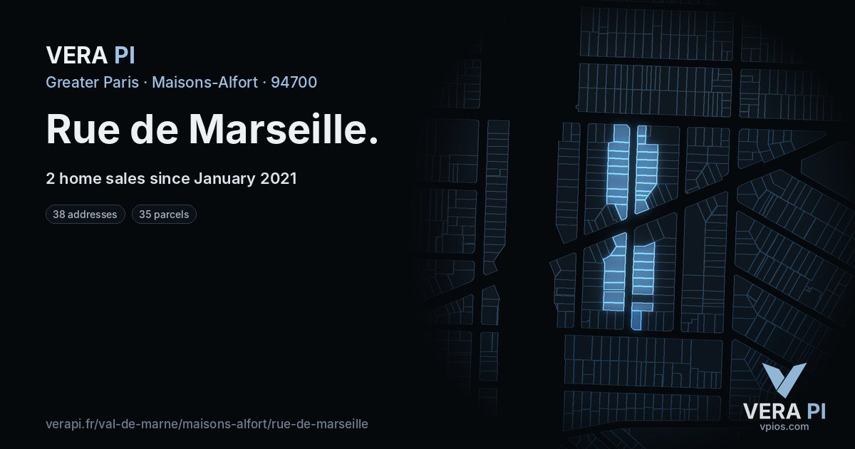 Rue de Marseille, Maisons-Alfort at night – every parcel coloured by the prices around it, the street's own parcels lit
