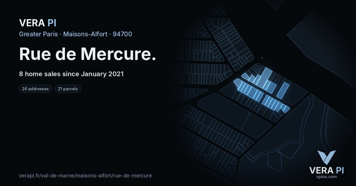 Rue de Mercure, Maisons-Alfort at night – every parcel coloured by the prices around it, the street's own parcels lit
