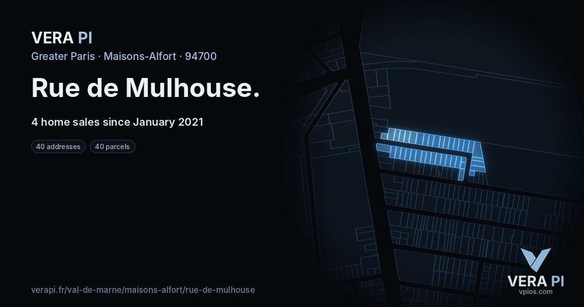 Rue de Mulhouse, Maisons-Alfort at night – every parcel coloured by the prices around it, the street's own parcels lit
