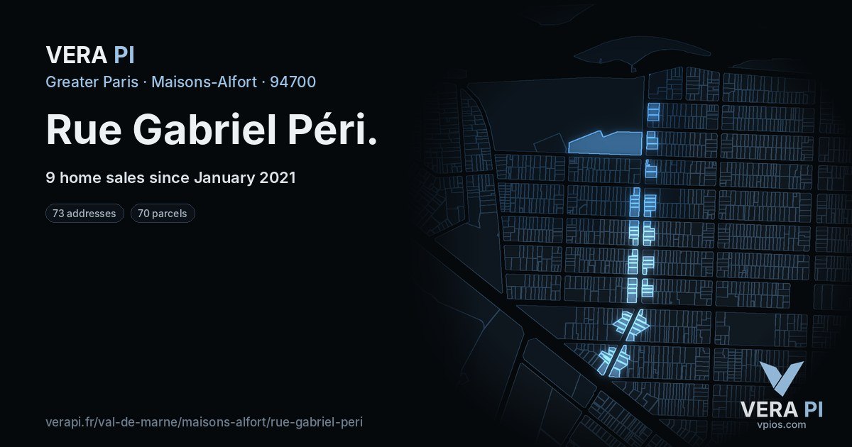 Rue Gabriel Péri, Maisons-Alfort at night – every parcel coloured by the prices around it, the street's own parcels lit