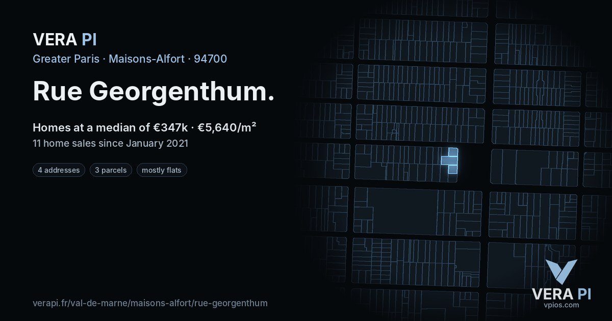 Rue Georgenthum, Maisons-Alfort at night – every parcel coloured by the prices around it, the street's own parcels lit