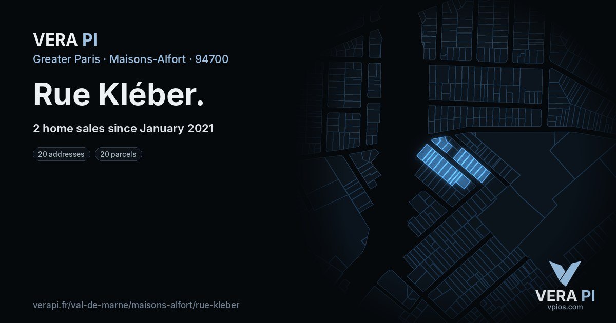 Rue Kléber, Maisons-Alfort at night – every parcel coloured by the prices around it, the street's own parcels lit