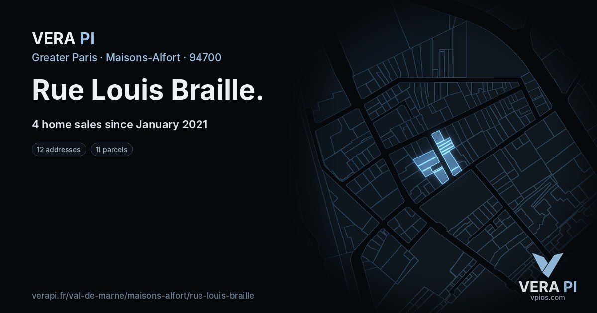 Rue Louis Braille, Maisons-Alfort at night – every parcel coloured by the prices around it, the street's own parcels lit