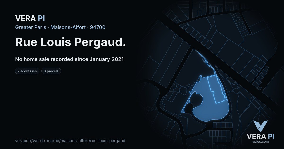 Rue Louis Pergaud, Maisons-Alfort at night – every parcel coloured by the prices around it, the street's own parcels lit