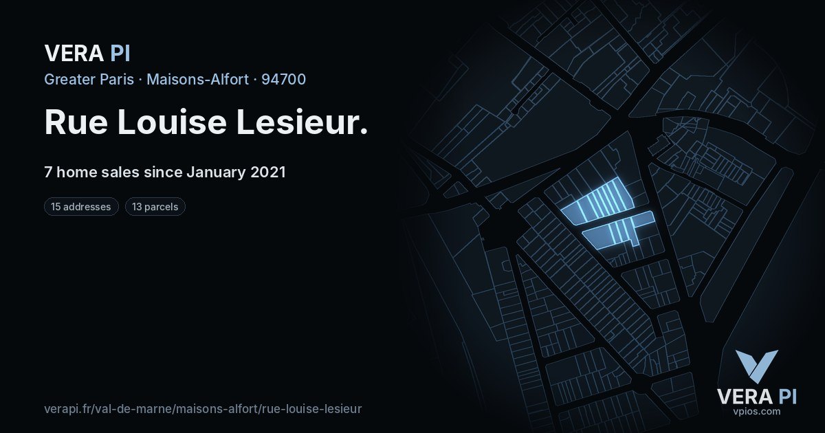 Rue Louise Lesieur, Maisons-Alfort at night – every parcel coloured by the prices around it, the street's own parcels lit