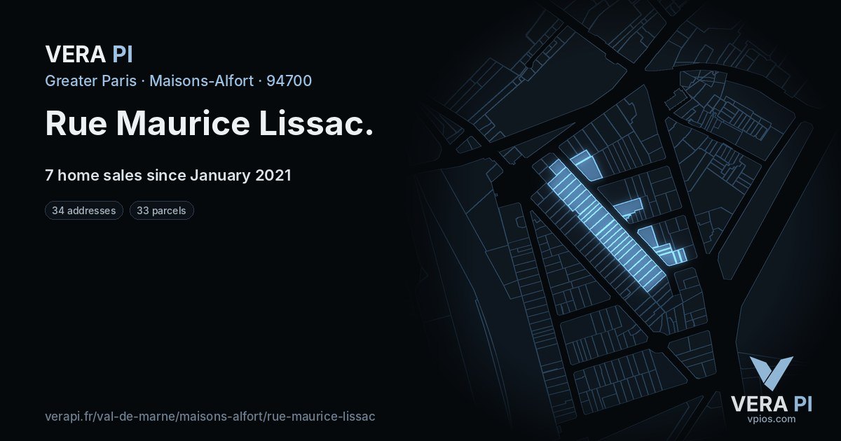 Rue Maurice Lissac, Maisons-Alfort at night – every parcel coloured by the prices around it, the street's own parcels lit