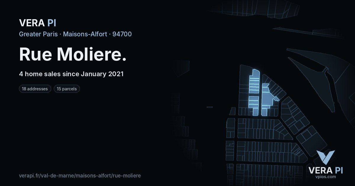 Rue Moliere, Maisons-Alfort at night – every parcel coloured by the prices around it, the street's own parcels lit