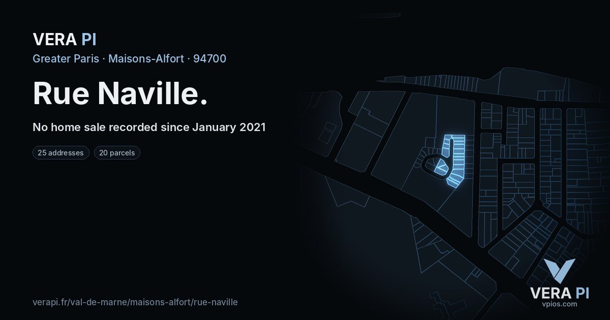Rue Naville, Maisons-Alfort at night – every parcel coloured by the prices around it, the street's own parcels lit