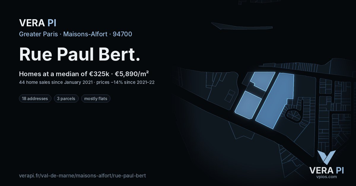 Rue Paul Bert, Maisons-Alfort at night – every parcel coloured by the prices around it, the street's own parcels lit