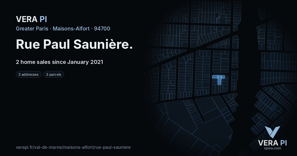 Rue Paul Saunière, Maisons-Alfort at night – every parcel coloured by the prices around it, the street's own parcels lit