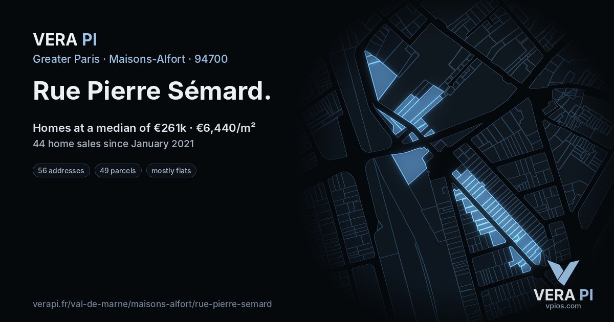 Rue Pierre Sémard, Maisons-Alfort at night – every parcel coloured by the prices around it, the street's own parcels lit