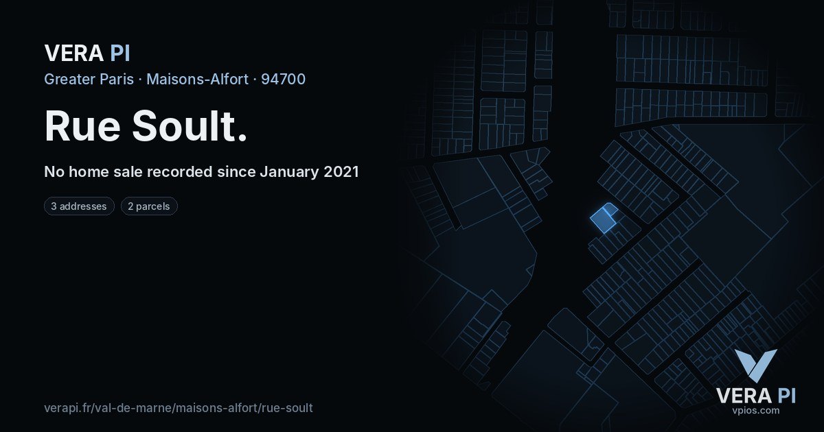 Rue Soult, Maisons-Alfort at night – every parcel coloured by the prices around it, the street's own parcels lit