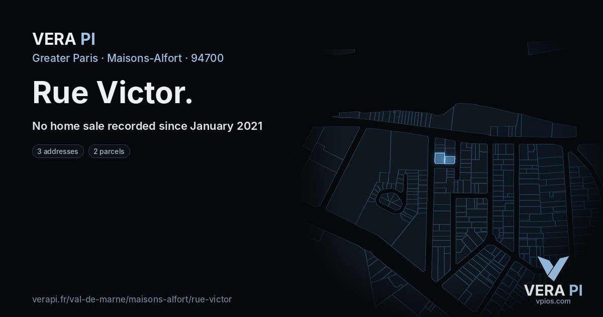Rue Victor, Maisons-Alfort at night – every parcel coloured by the prices around it, the street's own parcels lit
