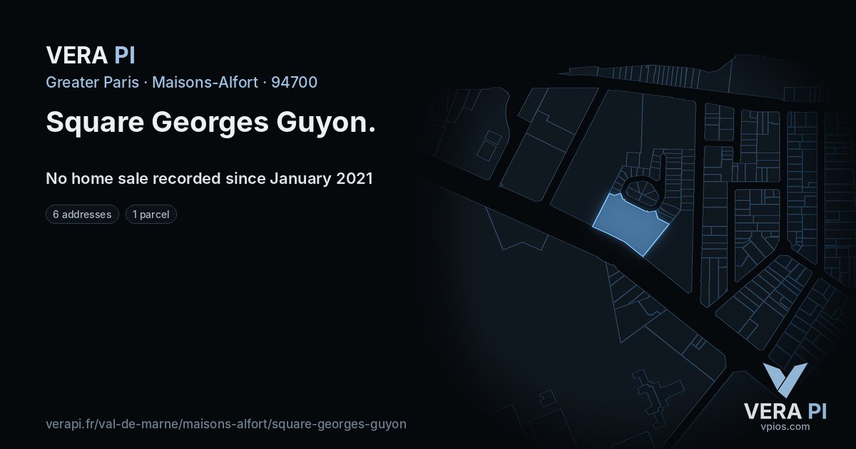 Square Georges Guyon, Maisons-Alfort at night – every parcel coloured by the prices around it, the street's own parcels lit