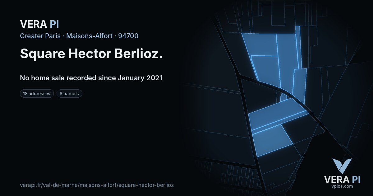 Square Hector Berlioz, Maisons-Alfort at night – every parcel coloured by the prices around it, the street's own parcels lit