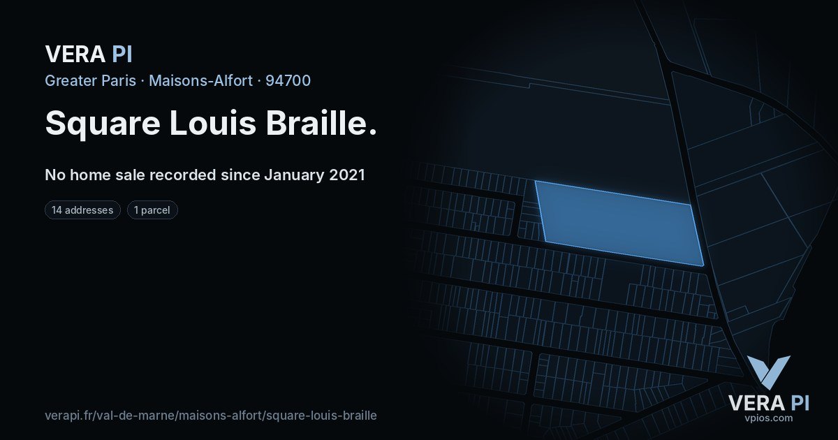 Square Louis Braille, Maisons-Alfort at night – every parcel coloured by the prices around it, the street's own parcels lit