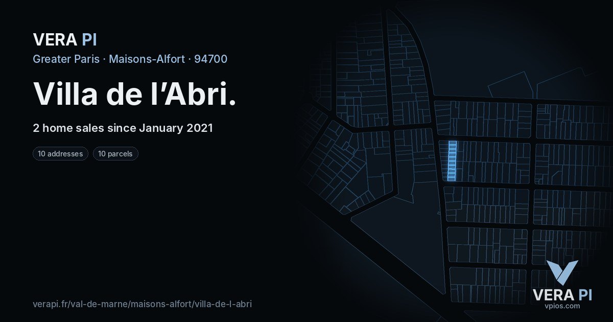Villa de l’Abri, Maisons-Alfort at night – every parcel coloured by the prices around it, the street's own parcels lit