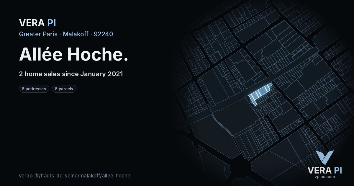 Allée Hoche, Malakoff at night – every parcel coloured by the prices around it, the street's own parcels lit