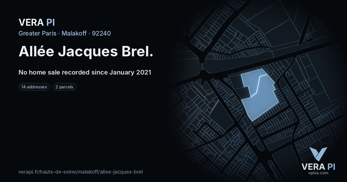 Allée Jacques Brel, Malakoff at night – every parcel coloured by the prices around it, the street's own parcels lit