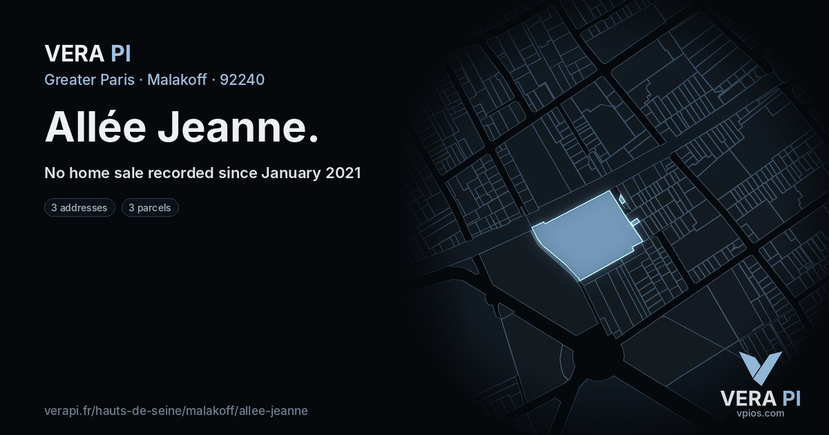 Allée Jeanne, Malakoff at night – every parcel coloured by the prices around it, the street's own parcels lit