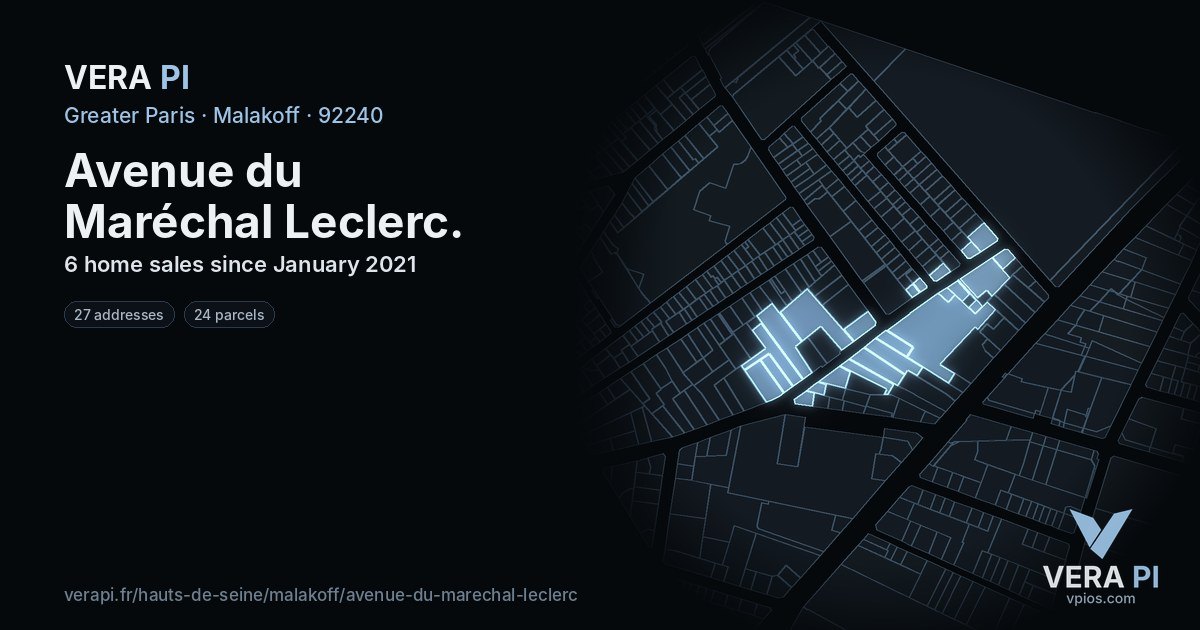 Avenue du Maréchal Leclerc, Malakoff at night – every parcel coloured by the prices around it, the street's own parcels lit