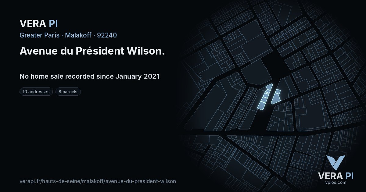 Avenue du Président Wilson, Malakoff at night – every parcel coloured by the prices around it, the street's own parcels lit