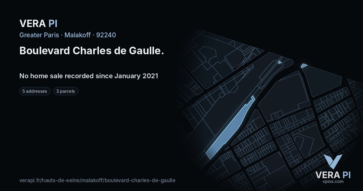 Boulevard Charles de Gaulle, Malakoff at night – every parcel coloured by the prices around it, the street's own parcels lit