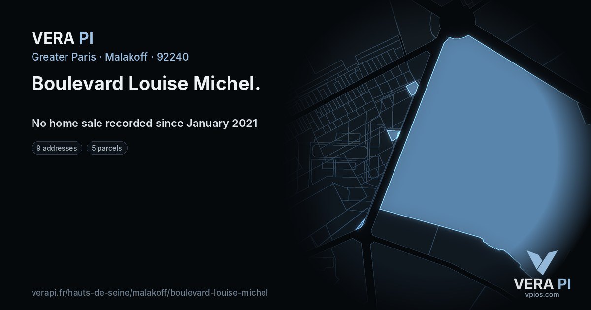 Boulevard Louise Michel, Malakoff at night – every parcel coloured by the prices around it, the street's own parcels lit
