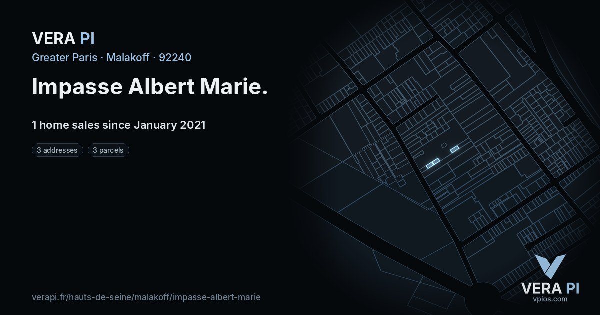 Impasse Albert Marie, Malakoff at night – every parcel coloured by the prices around it, the street's own parcels lit
