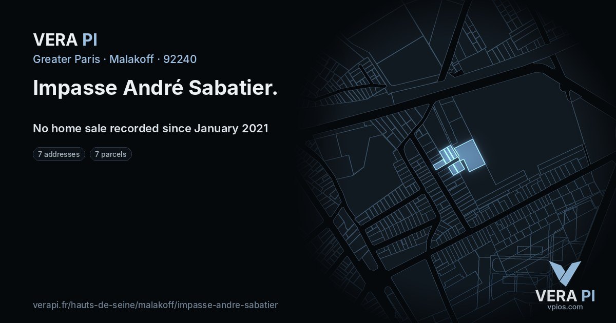Impasse André Sabatier, Malakoff at night – every parcel coloured by the prices around it, the street's own parcels lit