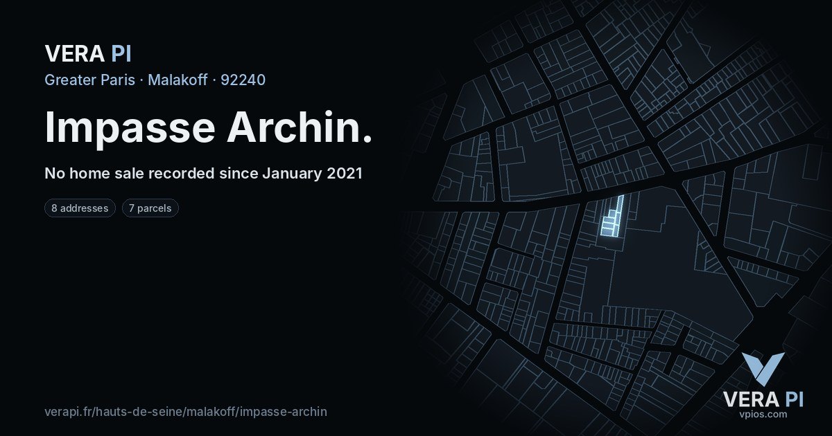 Impasse Archin, Malakoff at night – every parcel coloured by the prices around it, the street's own parcels lit