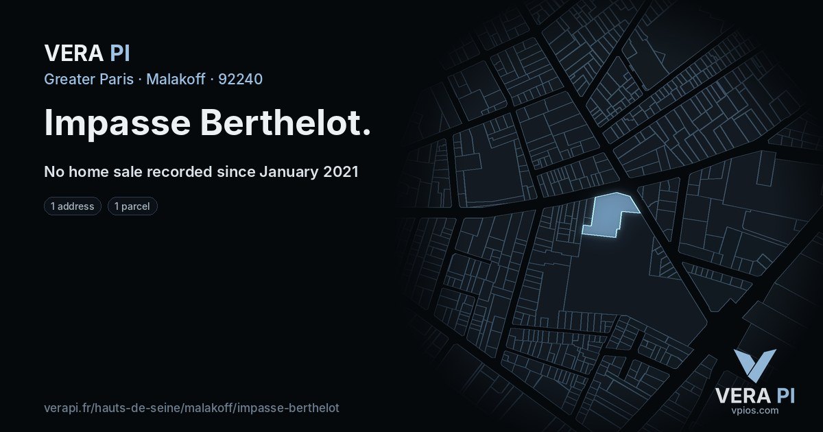 Impasse Berthelot, Malakoff at night – every parcel coloured by the prices around it, the street's own parcels lit
