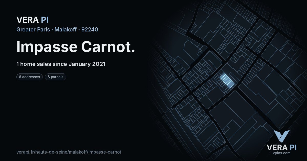 Impasse Carnot, Malakoff at night – every parcel coloured by the prices around it, the street's own parcels lit