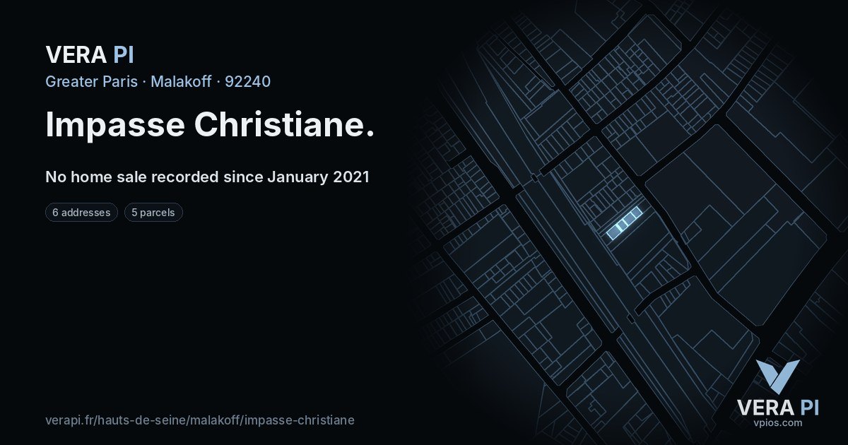 Impasse Christiane, Malakoff at night – every parcel coloured by the prices around it, the street's own parcels lit