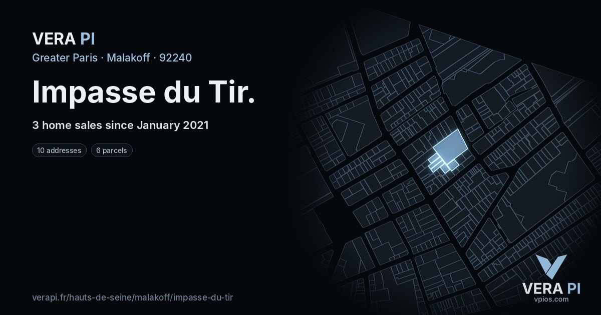 Impasse du Tir, Malakoff at night – every parcel coloured by the prices around it, the street's own parcels lit