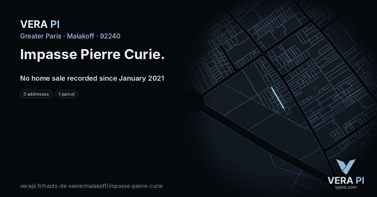 Impasse Pierre Curie, Malakoff at night – every parcel coloured by the prices around it, the street's own parcels lit